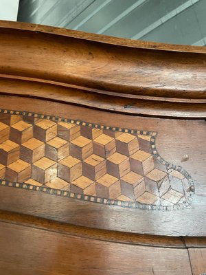 Louis XV Walnut Showcase Corner Cabinet with Cubic Marquetry by Oeben, 18th Century-UQL-941883