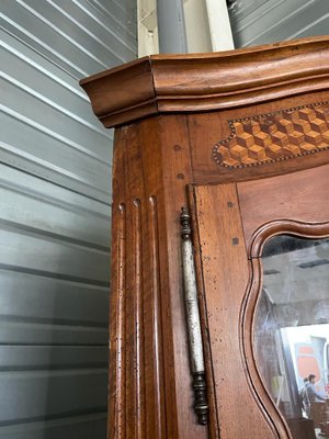 Louis XV Walnut Showcase Corner Cabinet with Cubic Marquetry by Oeben, 18th Century-UQL-941883