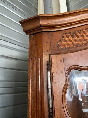 Louis XV Walnut Showcase Corner Cabinet with Cubic Marquetry by Oeben, 18th Century-UQL-941883