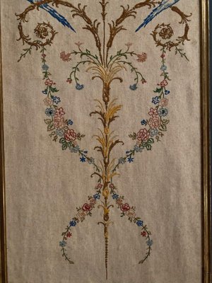 Louis XVI Bird Decoration Baguette Frame Embroidered Panel, 1890s-QKG-1813264