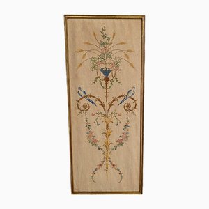 Louis XVI Bird Decoration Baguette Frame Embroidered Panel, 1890s-QKG-1813264