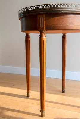 Louis XVI French Bouillotte Round Side Table in Mahogany Wood, Marble Top & Brass Edge, 1920s-BJS-2026984