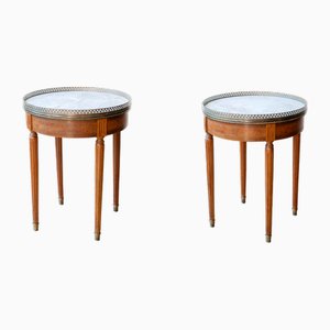 Louis XVI French Bouillotte Round Side Table in Mahogany Wood, Marble Top & Brass Edge, 1920s-BJS-2026984