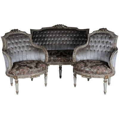 Louis XVI French Sofa and Armchairs, Set of 3-FLW-1402299