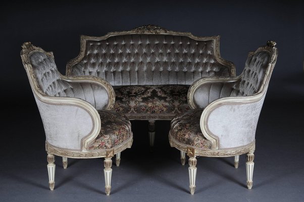 Louis XVI French Sofa and Armchairs, Set of 3-FLW-1402299