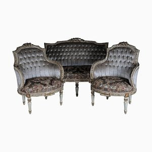 Louis XVI French Sofa and Armchairs, Set of 3-FLW-1402299