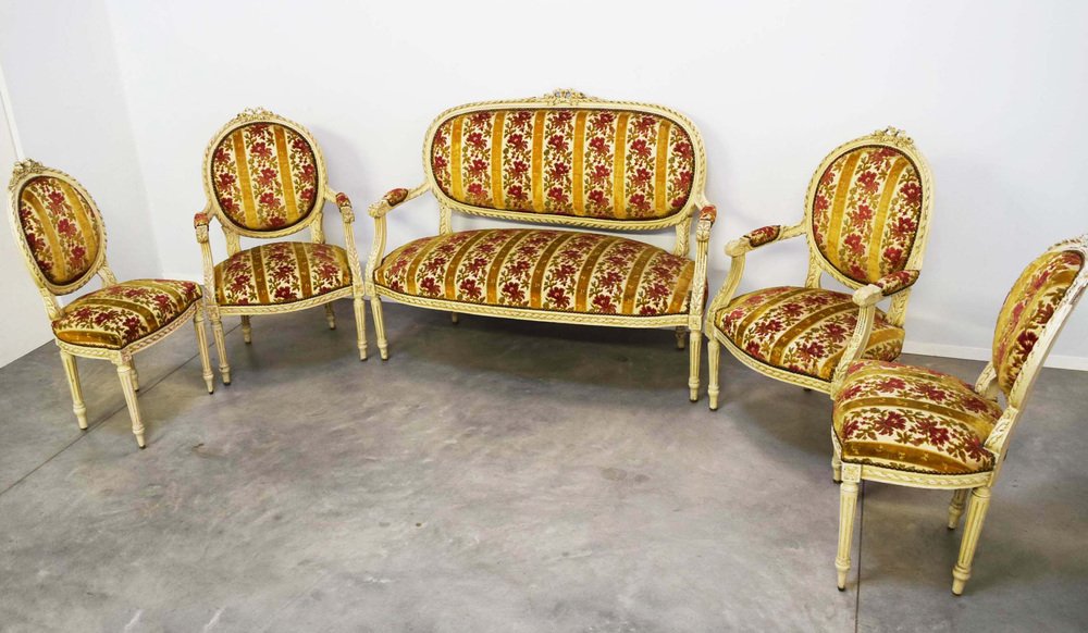 Louis XVI Lounge Set with Love Knot, France, Set of 5