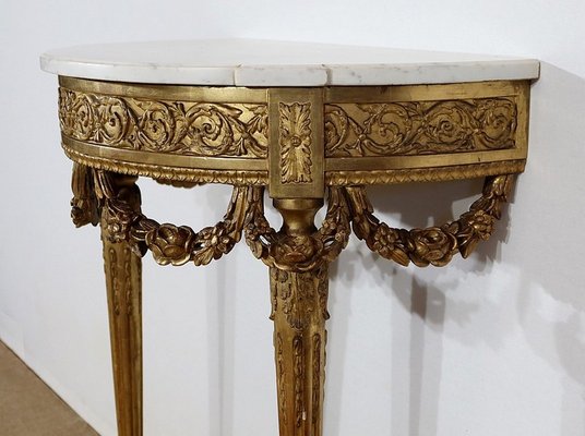 Louis XVI Mid 19th Century Marble and Gilded Wood Half-Moon Support Console-RVK-1316686