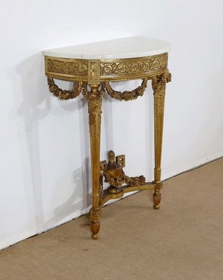 Louis XVI Mid 19th Century Marble and Gilded Wood Half-Moon Support Console-RVK-1316686