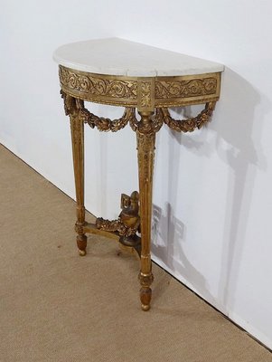 Louis XVI Mid 19th Century Marble and Gilded Wood Half-Moon Support Console-RVK-1316686