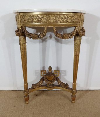 Louis XVI Mid 19th Century Marble and Gilded Wood Half-Moon Support Console-RVK-1316686