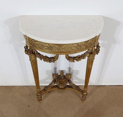 Louis XVI Mid 19th Century Marble and Gilded Wood Half-Moon Support Console-RVK-1316686