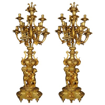 Louis XVI Monumental Royal Candlesticks in Gilded Bronze, Set of 2-FLW-1768174