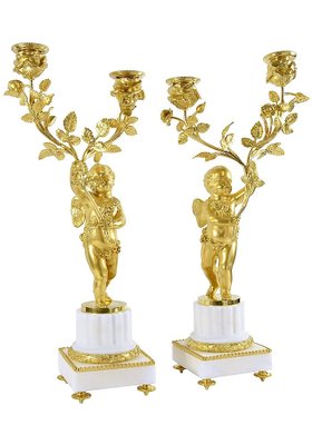 Louis XVI Napoleon III Two Arms Candleholders in Gilt Bronze, Set of 2-UQL-1730228