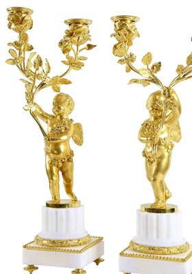 Louis XVI Napoleon III Two Arms Candleholders in Gilt Bronze, Set of 2-UQL-1730228