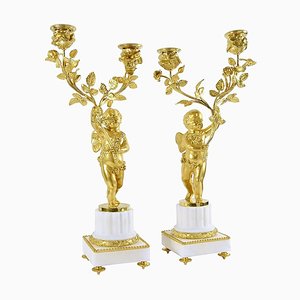 Louis XVI Napoleon III Two Arms Candleholders in Gilt Bronze, Set of 2-UQL-1730228