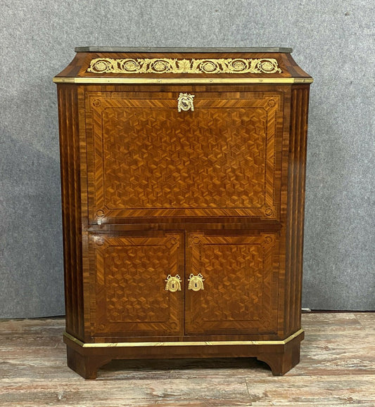 Louis XVI Pagoda Secretaire with Flap in Cubic Marquetry