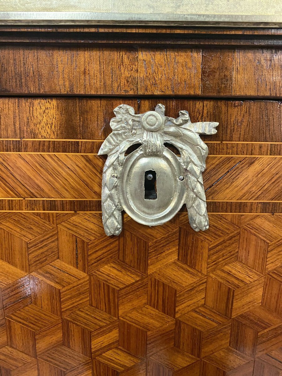 Louis XVI Pagoda Secretaire with Flap in Cubic Marquetry