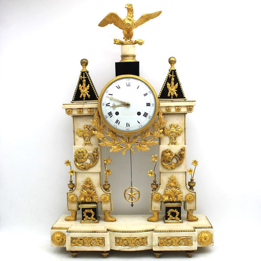 Louis XVI Pendulum Clock in Golden Bronze and Marble Revolution