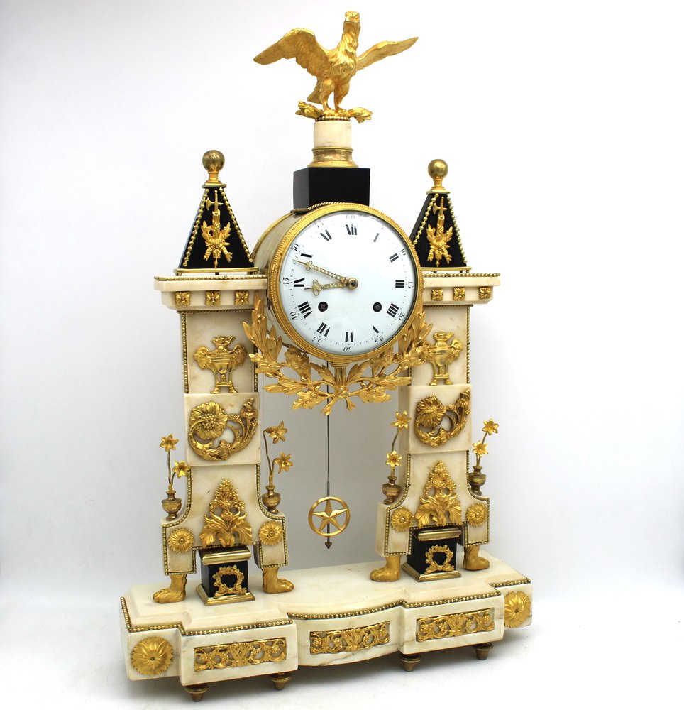 Louis XVI Pendulum Clock in Golden Bronze and Marble Revolution