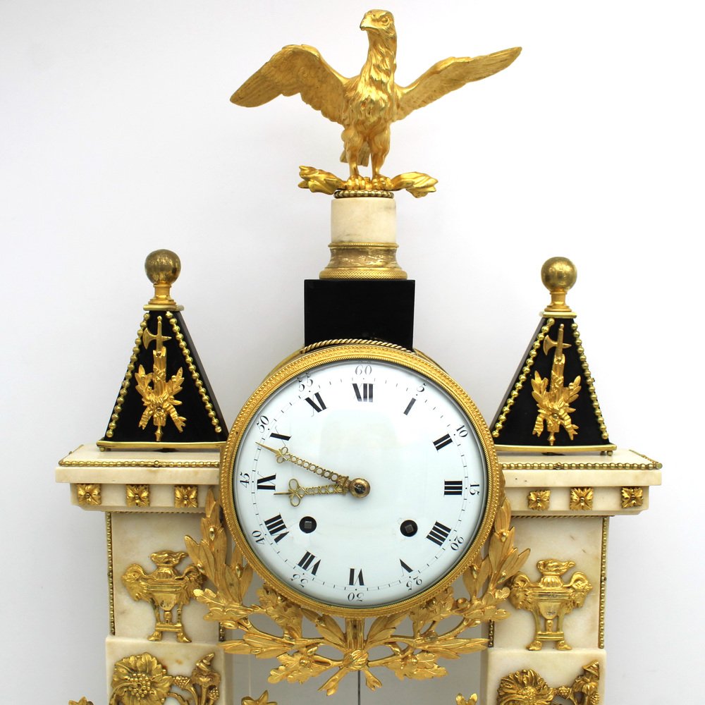 Louis XVI Pendulum Clock in Golden Bronze and Marble Revolution