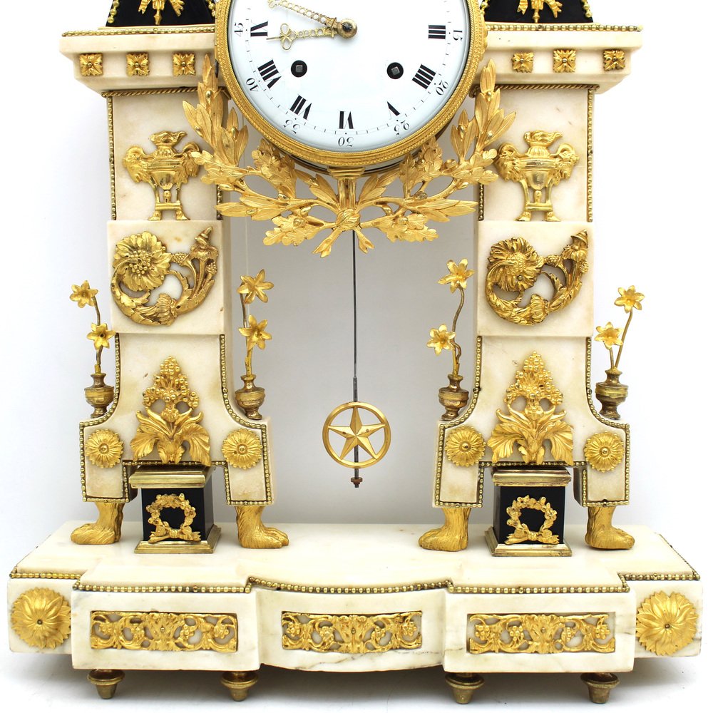 Louis XVI Pendulum Clock in Golden Bronze and Marble Revolution