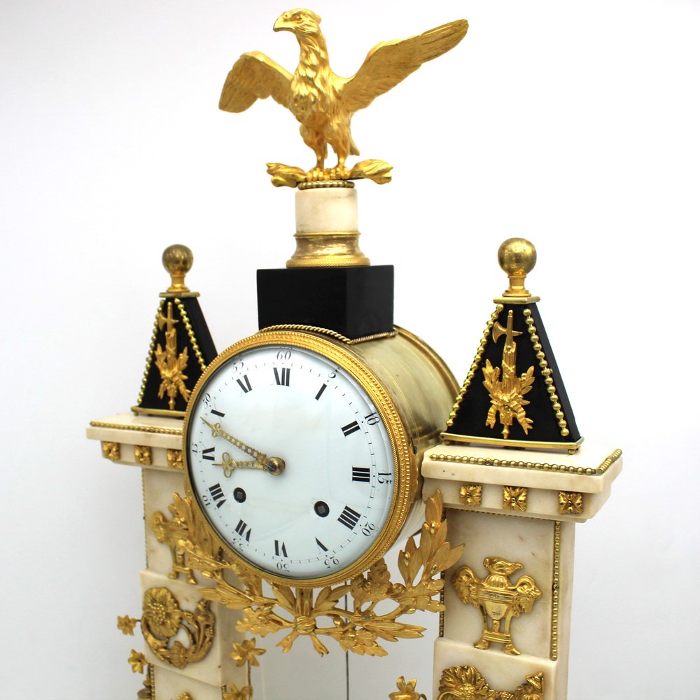 Louis XVI Pendulum Clock in Golden Bronze and Marble Revolution