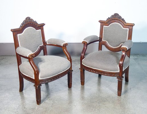 Louis XVI Style Armchairs in Walnut, 1920s, Set of 2-OJE-1702408