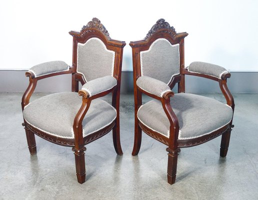 Louis XVI Style Armchairs in Walnut, 1920s, Set of 2-OJE-1702408