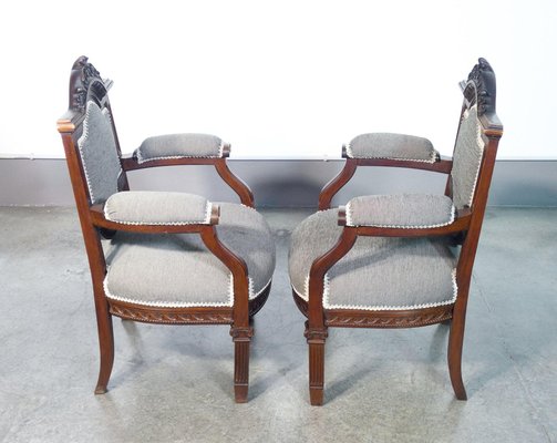 Louis XVI Style Armchairs in Walnut, 1920s, Set of 2-OJE-1702408