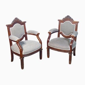 Louis XVI Style Armchairs in Walnut, 1920s, Set of 2-OJE-1702408