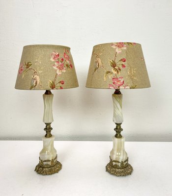 Louis XVI Style Brass and Marble/Onyx Table Lamps, 1940s, Set of 2-WZZ-1721795