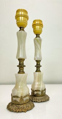 Louis XVI Style Brass and Marble/Onyx Table Lamps, 1940s, Set of 2-WZZ-1721795