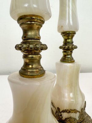 Louis XVI Style Brass and Marble/Onyx Table Lamps, 1940s, Set of 2-WZZ-1721795