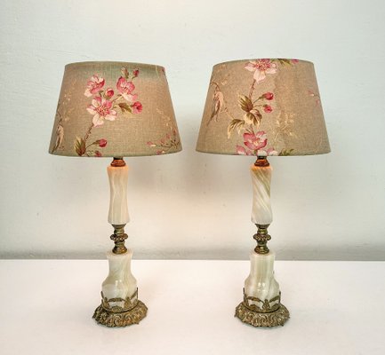 Louis XVI Style Brass and Marble/Onyx Table Lamps, 1940s, Set of 2-WZZ-1721795