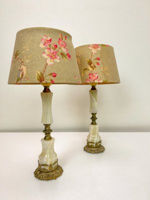 Louis XVI Style Brass and Marble/Onyx Table Lamps, 1940s, Set of 2-WZZ-1721795