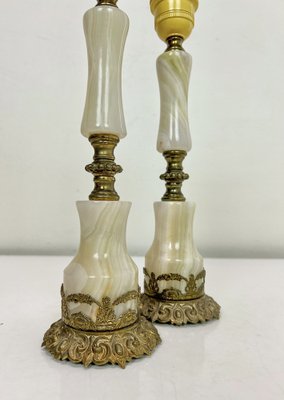 Louis XVI Style Brass and Marble/Onyx Table Lamps, 1940s, Set of 2-WZZ-1721795