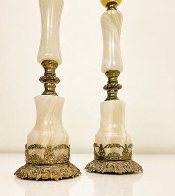 Louis XVI Style Brass and Marble/Onyx Table Lamps, 1940s, Set of 2-WZZ-1721795