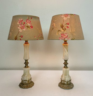 Louis XVI Style Brass and Marble/Onyx Table Lamps, 1940s, Set of 2-WZZ-1721795