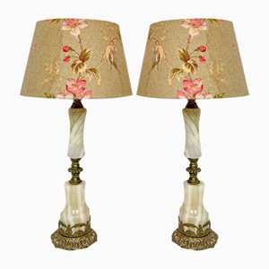 Louis XVI Style Brass and Marble/Onyx Table Lamps, 1940s, Set of 2-WZZ-1721795