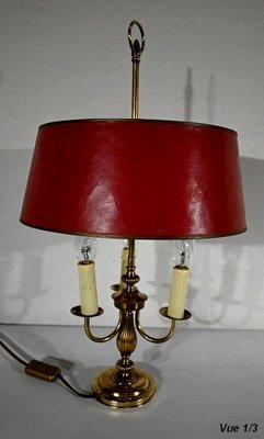 Louis XVI Style Brass Bouillotte Lamp with Red Lampshade, 1890s-RVK-1420370