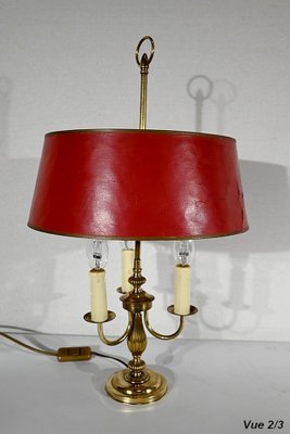 Louis XVI Style Brass Bouillotte Lamp with Red Lampshade, 1890s-RVK-1420370