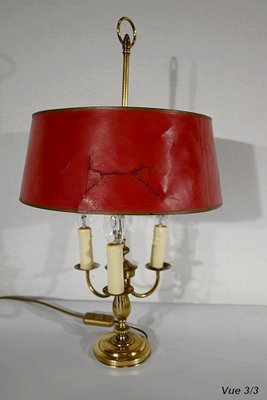 Louis XVI Style Brass Bouillotte Lamp with Red Lampshade, 1890s-RVK-1420370