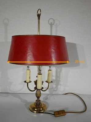 Louis XVI Style Brass Bouillotte Lamp with Red Lampshade, 1890s-RVK-1420370