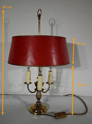 Louis XVI Style Brass Bouillotte Lamp with Red Lampshade, 1890s-RVK-1420370