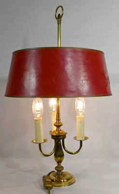 Louis XVI Style Brass Bouillotte Lamp with Red Lampshade, 1890s-RVK-1420370