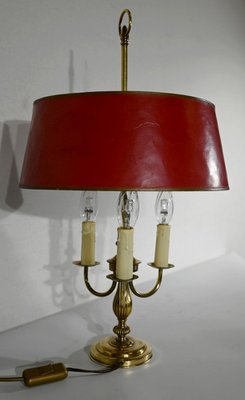 Louis XVI Style Brass Bouillotte Lamp with Red Lampshade, 1890s-RVK-1420370