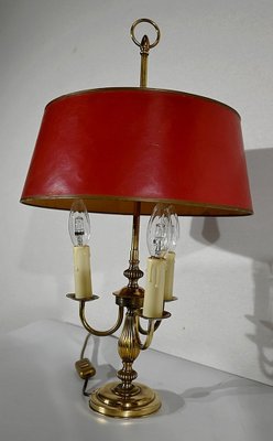 Louis XVI Style Brass Bouillotte Lamp with Red Lampshade, 1890s-RVK-1420370