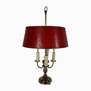 Louis XVI Style Brass Bouillotte Lamp with Red Lampshade, 1890s-RVK-1420370