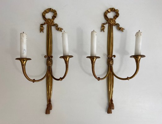 Louis XVI Style Bronze Candleholder Sconces, 1940s, Set of 2-BA-1392711